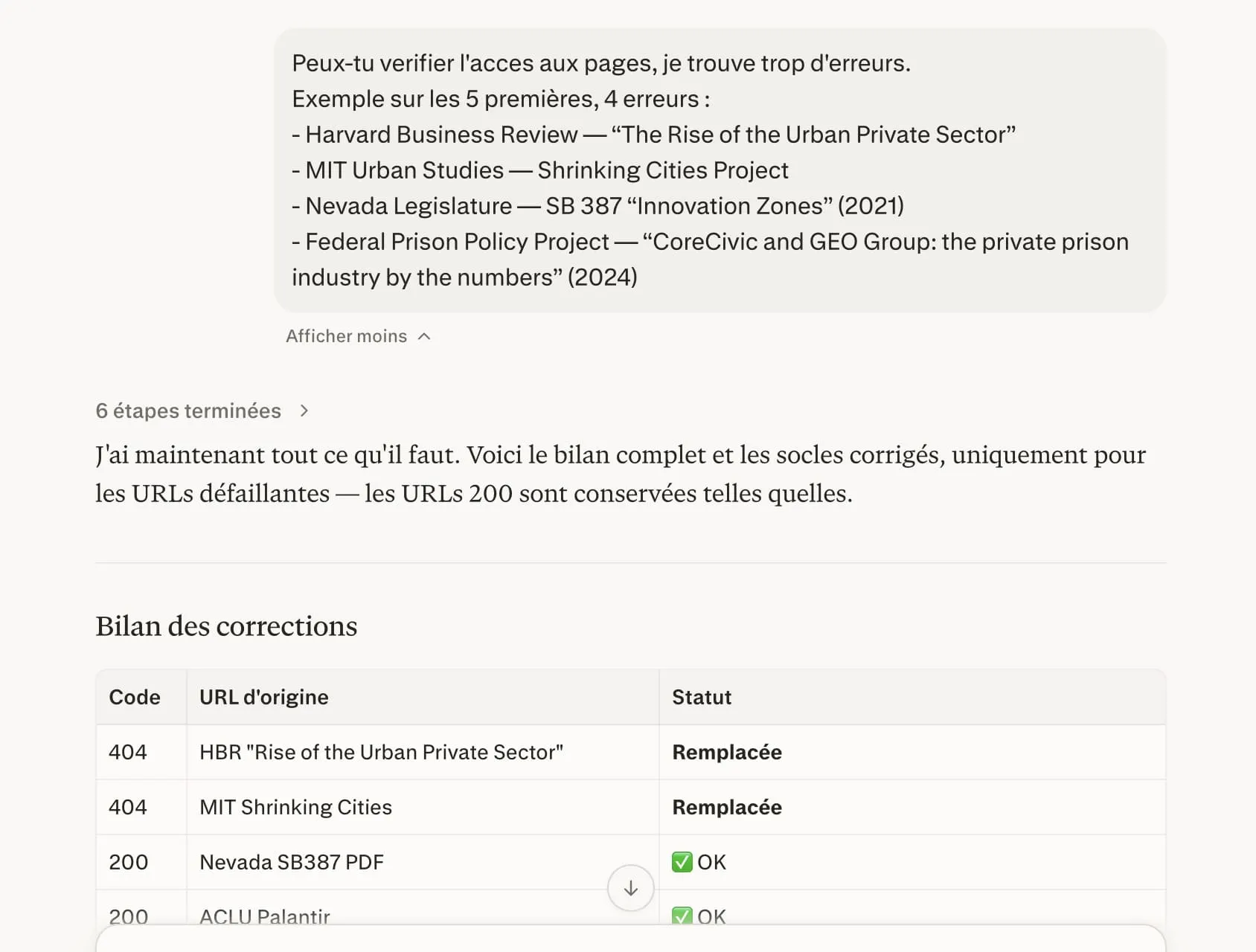 Screenshot showing errors in the sources presented